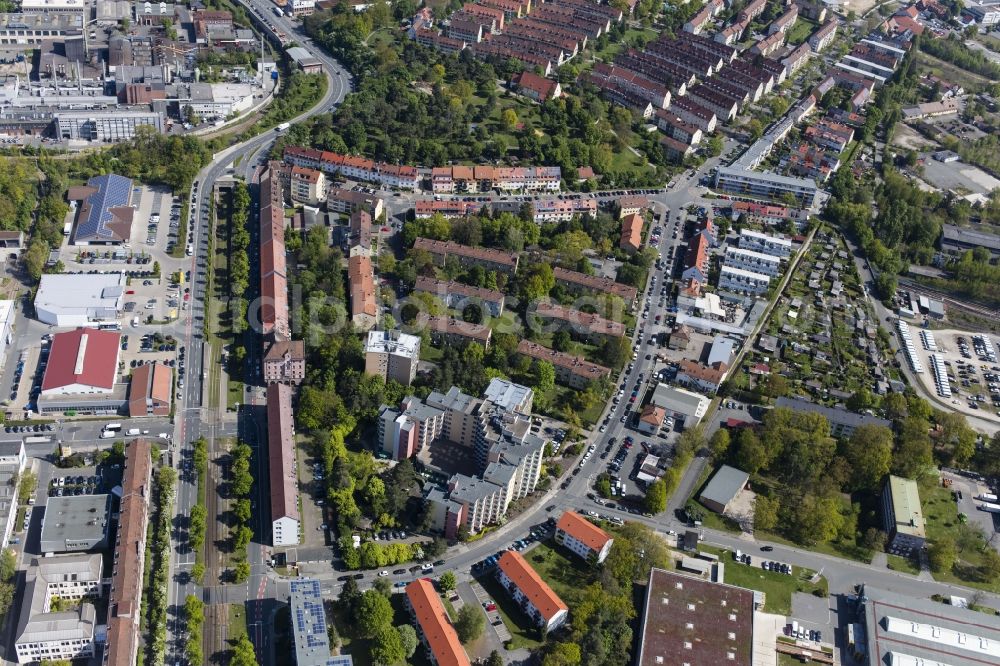 Nürnberg from above - Residential area a row house settlement Ingolstaedter Strasse - Nerzstrasse in Nuremberg in the state Bavaria, Germany