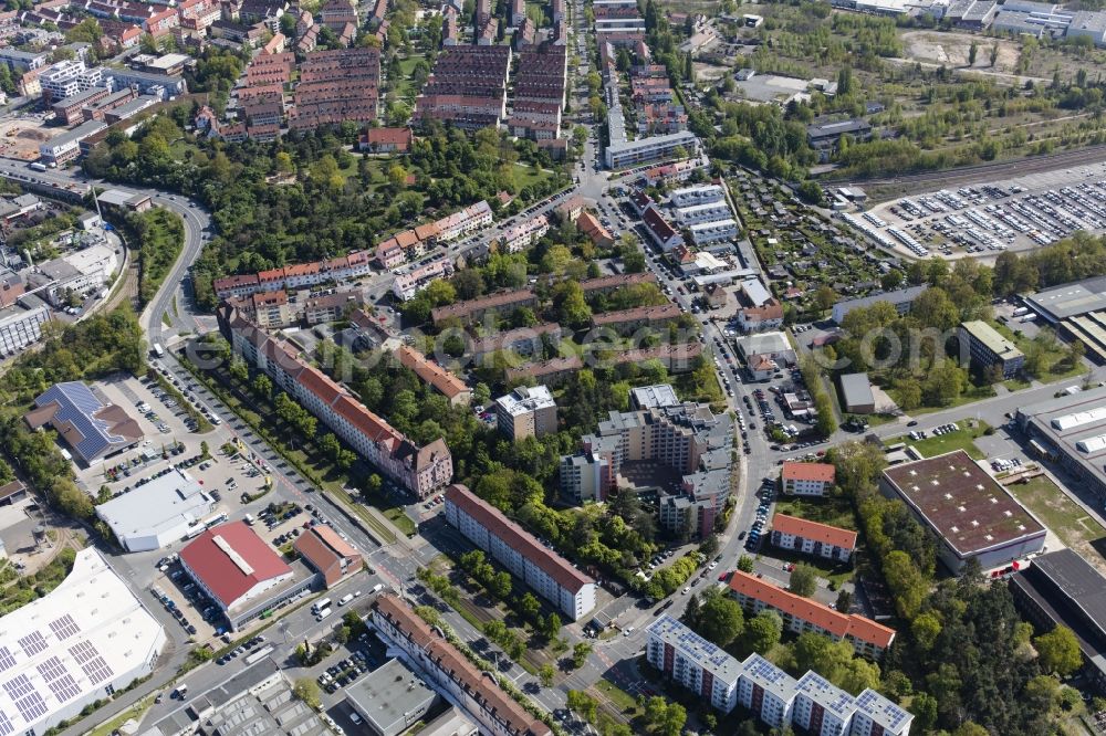 Nürnberg from the bird's eye view: Residential area a row house settlement Ingolstaedter Strasse - Nerzstrasse in Nuremberg in the state Bavaria, Germany