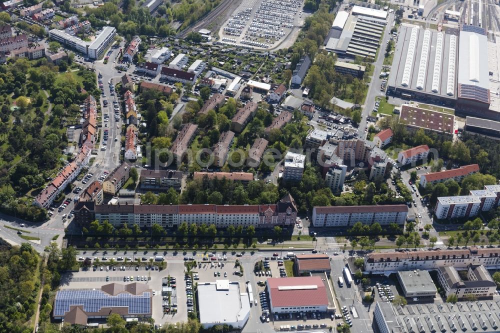 Aerial photograph Nürnberg - Residential area a row house settlement Ingolstaedter Strasse - Nerzstrasse in Nuremberg in the state Bavaria, Germany