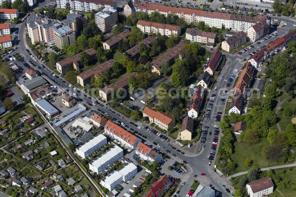 Nürnberg from above - Residential area a row house settlement Ingolstaedter Strasse - Nerzstrasse in Nuremberg in the state Bavaria, Germany