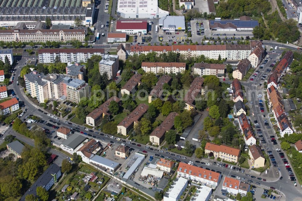 Nürnberg from the bird's eye view: Residential area a row house settlement Ingolstaedter Strasse - Nerzstrasse in Nuremberg in the state Bavaria, Germany