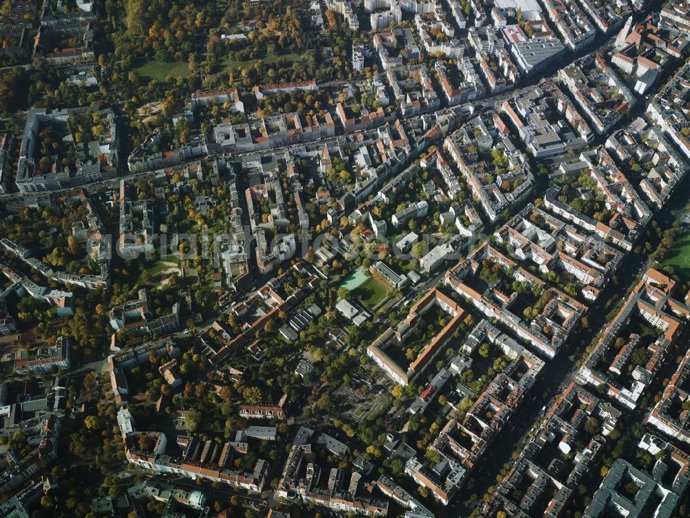 Aerial image Berlin - Residential area a row house settlement at the Karl-Marx-Strasse, Richardstrasse and at the Sonnenallee in Berlin