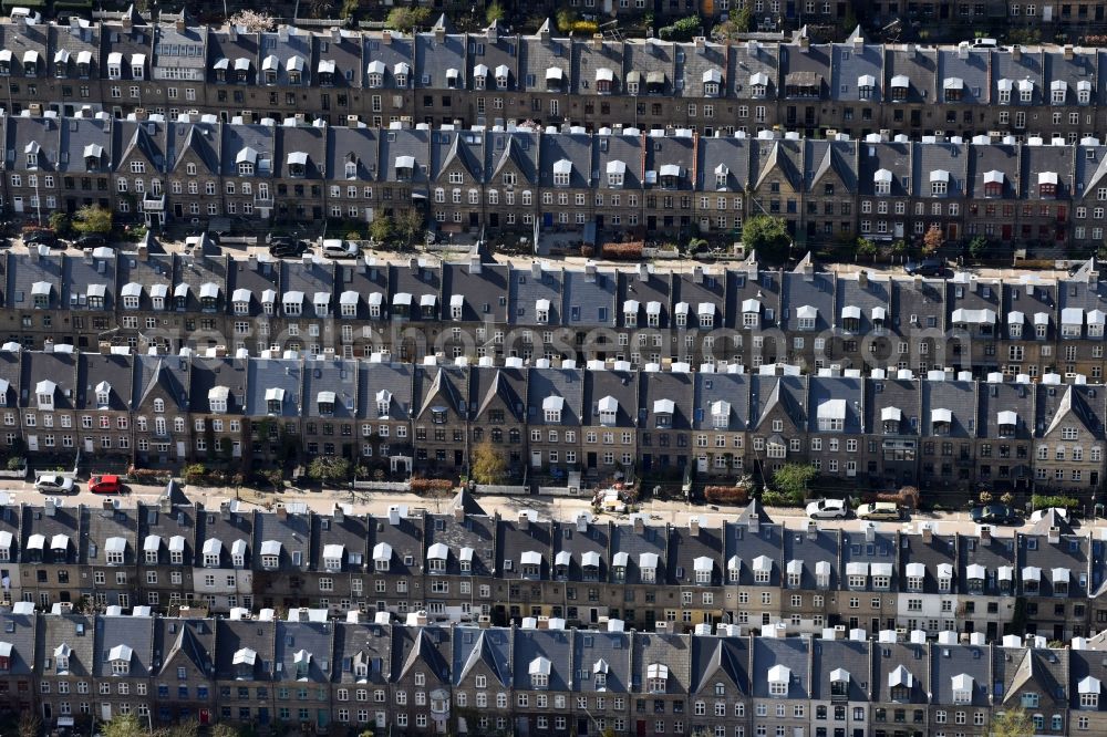 Kopenhagen from above - Residential area a row house settlement Oster Sogade in Copenhagen in Region Hovedstaden, Denmark