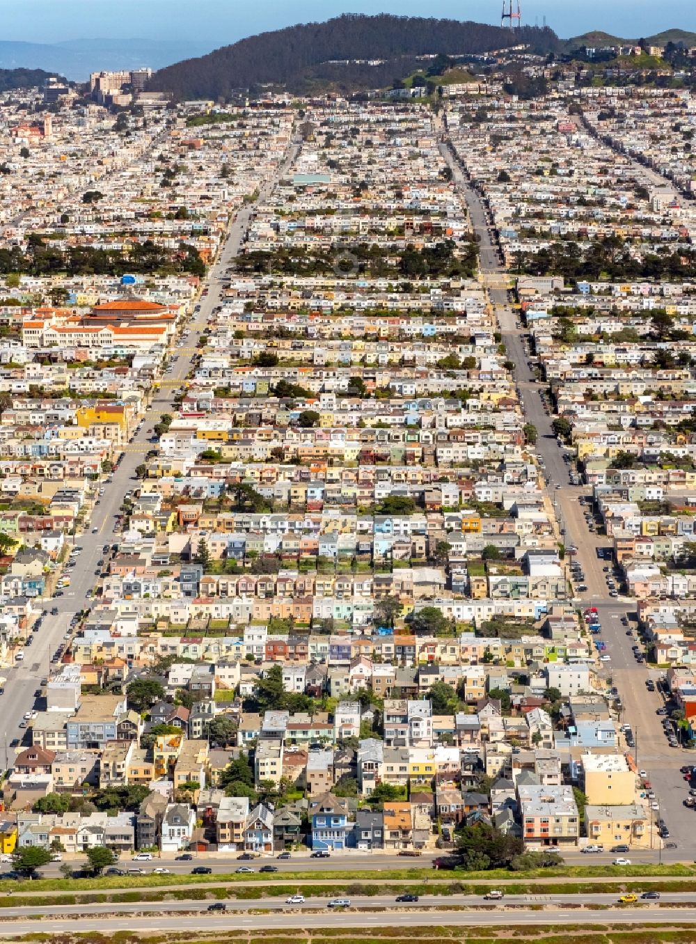 Aerial photograph San Francisco - Residential area a row house settlement Outer Richond and Balboa Street, Cabrillo Street and Fulton Street in San Francisco in California, USA