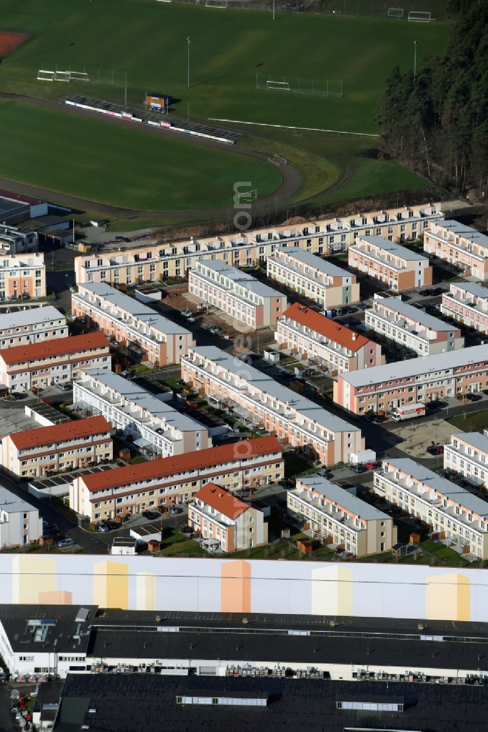 Aerial image Feucht - Residential area a row house settlement „ParkSide“ Am Reichswald in Feucht in the state Bavaria