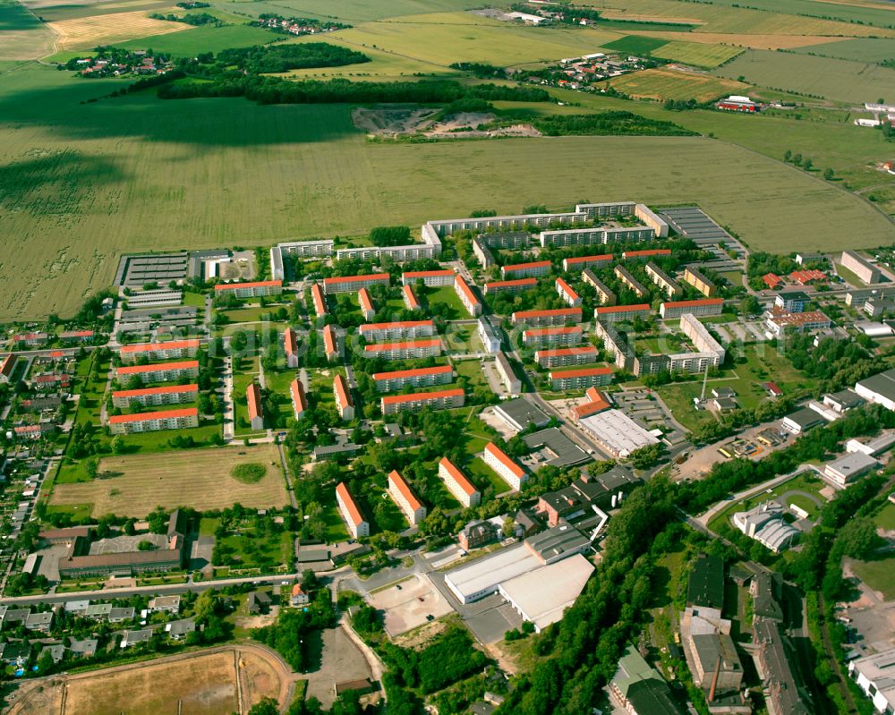 Riesa from the bird's eye view: Residential area a row house settlement in Riesa in the state Saxony, Germany