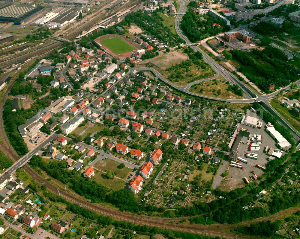 Aerial photograph Riesa - Residential area a row house settlement in Riesa in the state Saxony, Germany