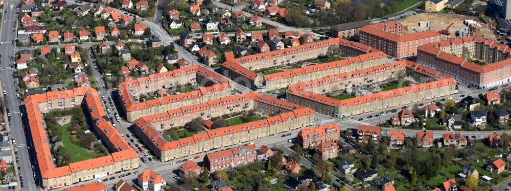 Kopenhagen from above - Residential area a row house settlement Sandbygardvej in the district Bronshoj in Copenhagen in Region Hovedstaden, Denmark