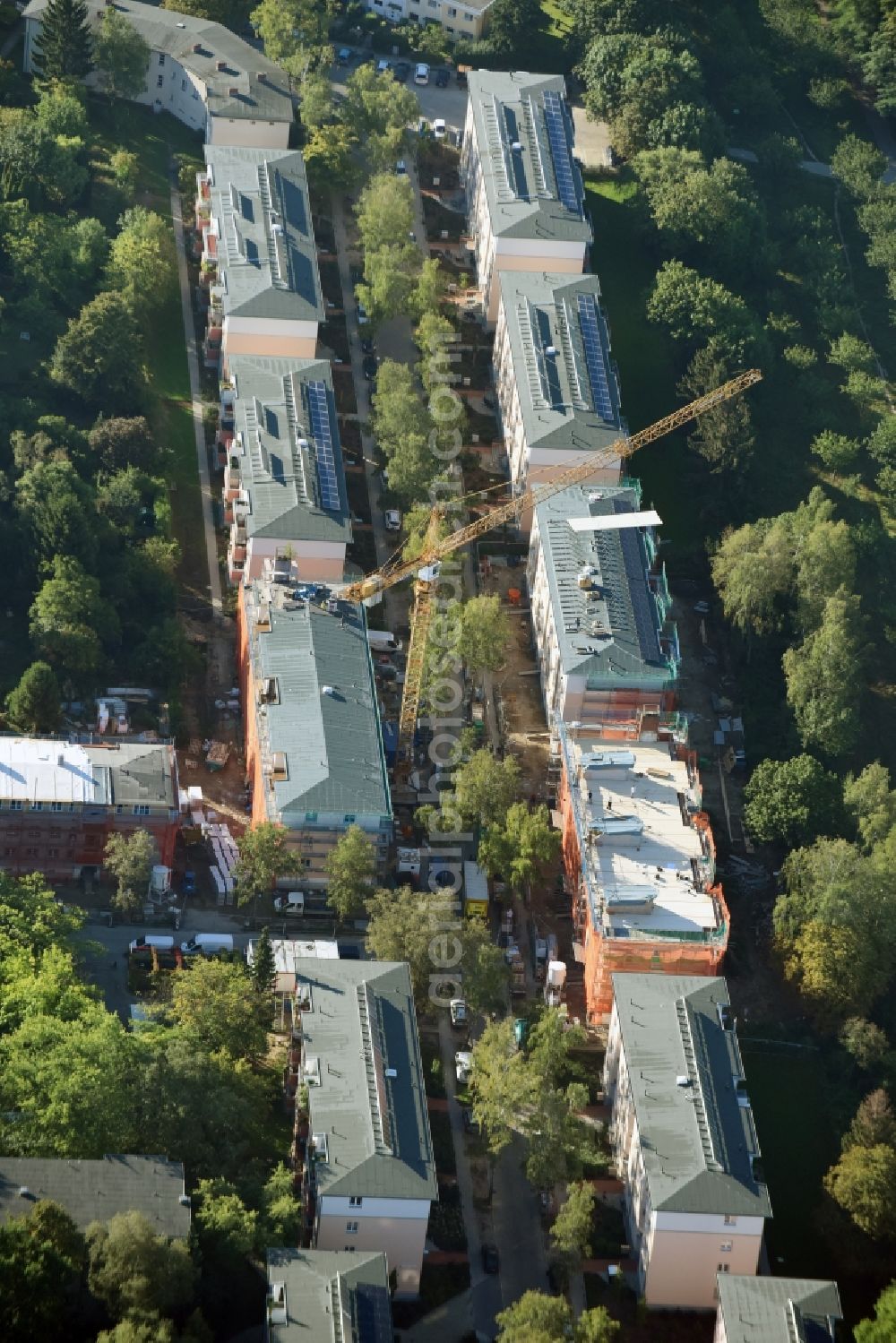 Berlin from above - Residential area a row house settlement Schwelmer Strasse destrict Lichterfelde in Berlin