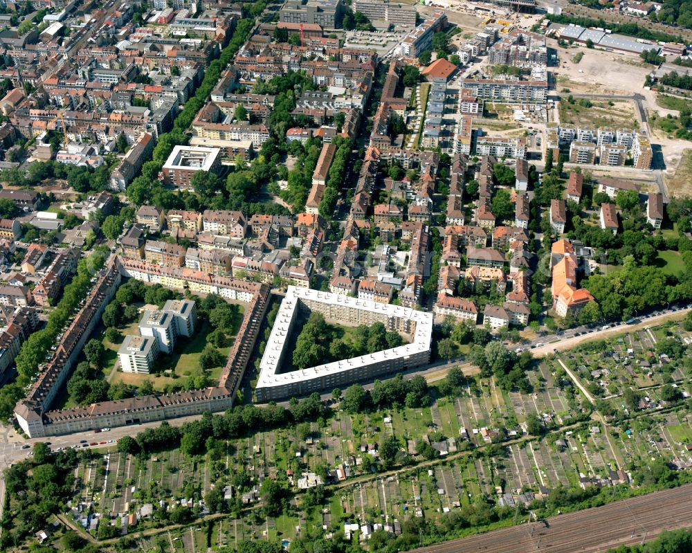 Südstadt from above - Residential area a row house settlement in Südstadt in the state Baden-Wuerttemberg, Germany