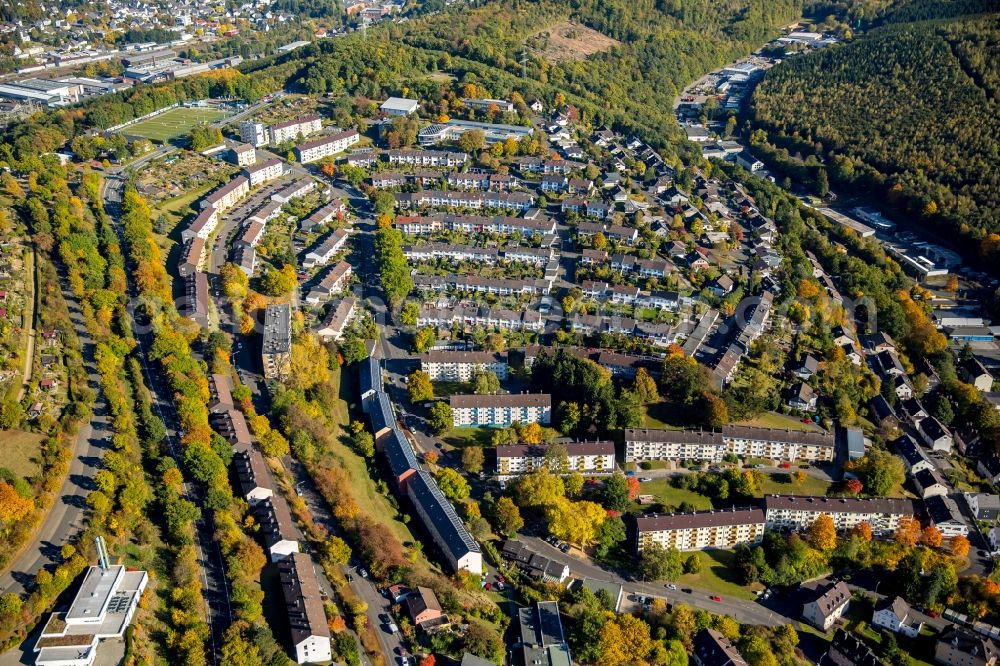 Aerial image Siegen - Residential area a row house settlement in Siegen in the state North Rhine-Westphalia