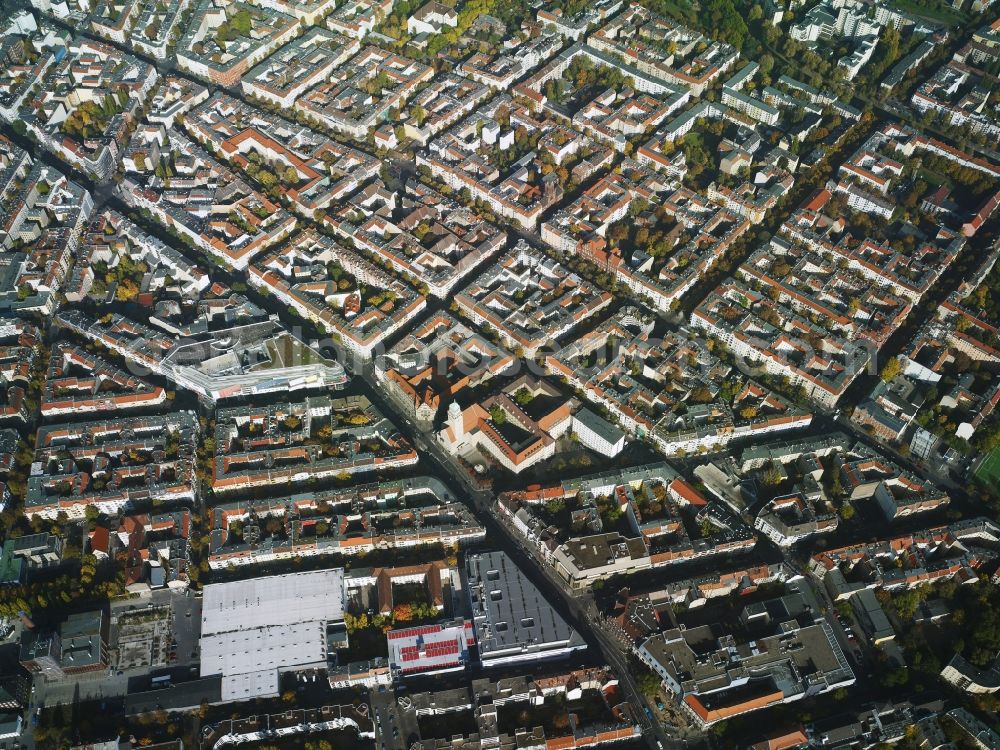 Berlin from above - Residential area a row house settlement at the Sonnenallee, Karl-Marx-Strasse and Fuldastrasse in Berlin