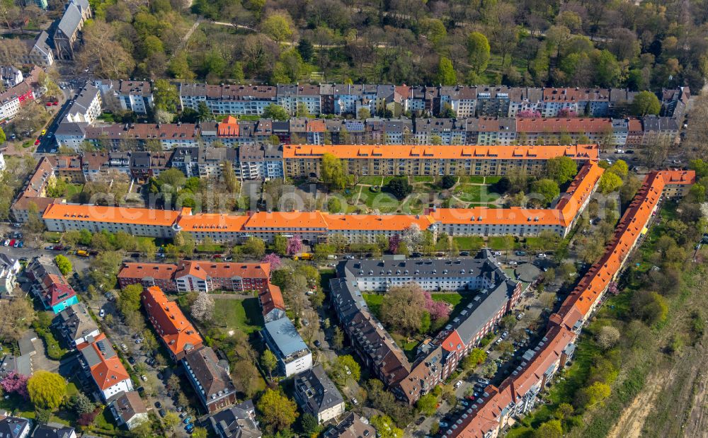 Aerial image Westfalendamm-Nord - Multi-family residential area in the form of a row house settlement in Westfalendamm-Nord in the state North Rhine-Westphalia, Germany