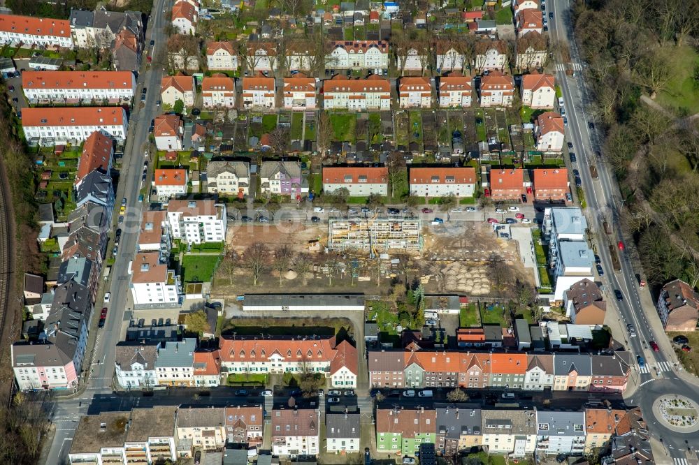 Aerial image Herne - Residential area a row house settlement Wilhelmstrasse - Emscherstrasse - Vereinsstrasse in the district Wanne-Eickel in Herne in the state North Rhine-Westphalia