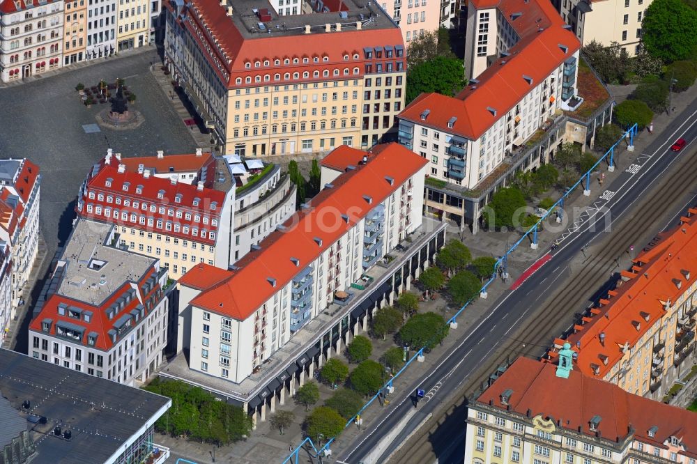 Aerial photograph Dresden - Residential area a row house settlement on Wilsdruffer Strasse in the district Altstadt in Dresden in the state Saxony, Germany