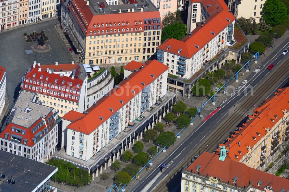 Aerial image Dresden - Residential area a row house settlement on Wilsdruffer Strasse in the district Altstadt in Dresden in the state Saxony, Germany