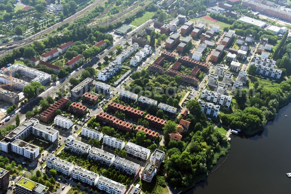 Berlin from above - Residential area on Rummelsburger bank, part of Rummelsburger bay with the Rummelsburger lake in Berlin