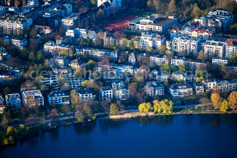 Aerial photograph Hamburg - Residential area Schoene Aussicht on the Outer Alster in the Uhlenhorst district in Hamburg, Germany