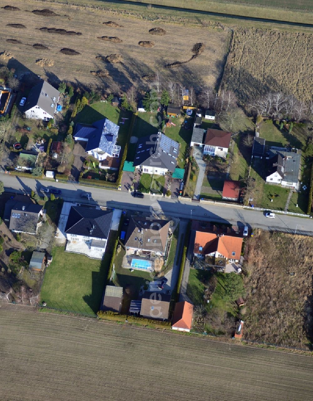 Schönefeld from above - View of a residential area in Schoenefeld in the state Brandenburg