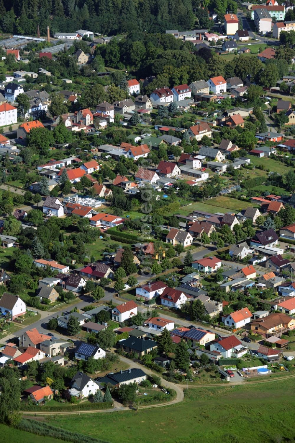 Aerial photograph Fürstenberg/Havel - Single-family residential area of settlement in Fuerstenberg/Havel in the state Brandenburg. The area mainly consists of single family houses with gardens