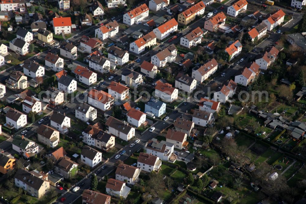 Aerial image Offenbach am Main - Single and multi-family homes homes at the Schlesierstrasse in the south of Offenbach am Main in Hesse