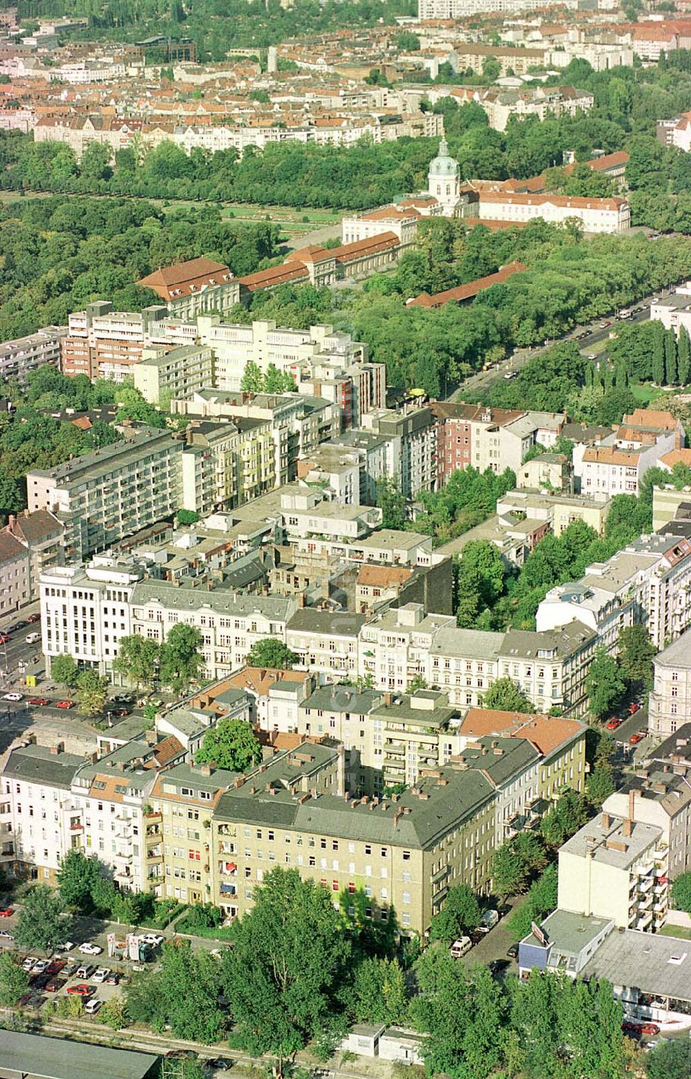 Aerial image Berlin - Wohngebiet Sophie-Charlotte-Straße in Berlin-Charlottenburg.