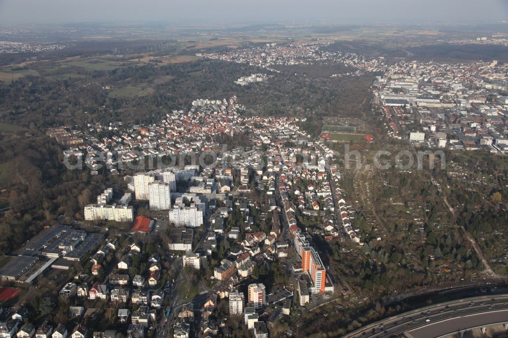 Aerial image Frankfurt am Main - Residential area in the district of Seckbach Frankfurt am Main in Hesse. frankfurt.de