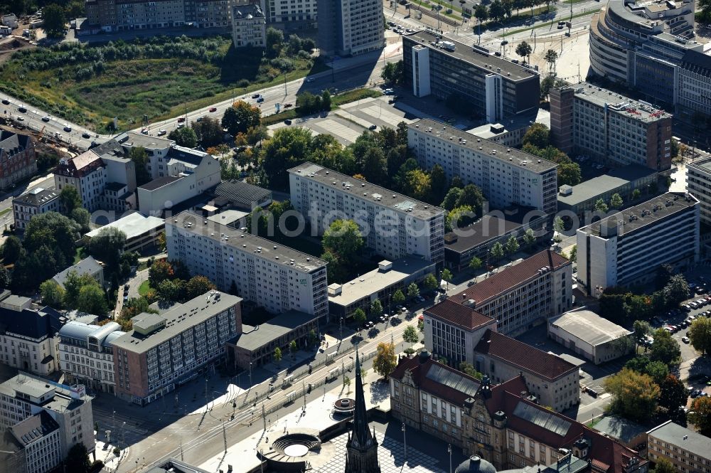 Chemnitz from the bird's eye view: Plattenbau - Hochhaus - Wohngebiet in der Straße der Nationen in Chemnitz im Bundesland Sachsen. / Residential area at Strasse der Nationen in Chemnitz in Saxony.