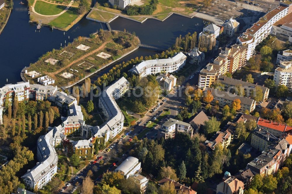 Berlin from above - Residential area of the multi-family house settlement on Tegeler Hafen in the district Reinickendorf in Berlin, Germany