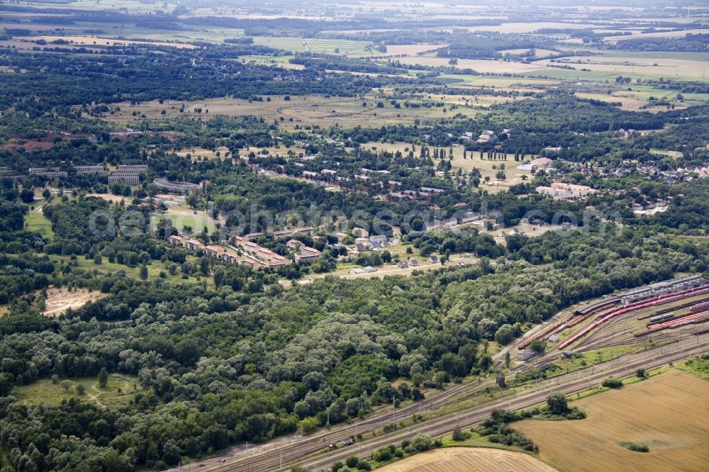 Aerial image Wustermark OT Elstal - Residential area with partially renovated houses for members of the army of the former Russian occupation troops in Elstal in Brandenburg