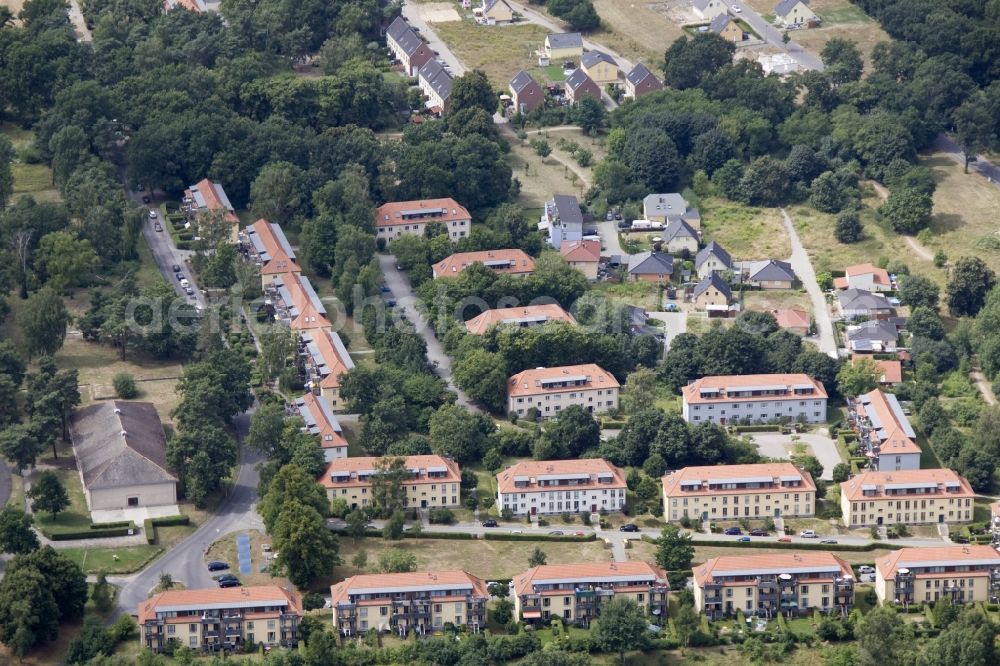 Wustermark OT Elstal from above - Residential area with partially renovated houses for members of the army of the former Russian occupation troops in Elstal in Brandenburg