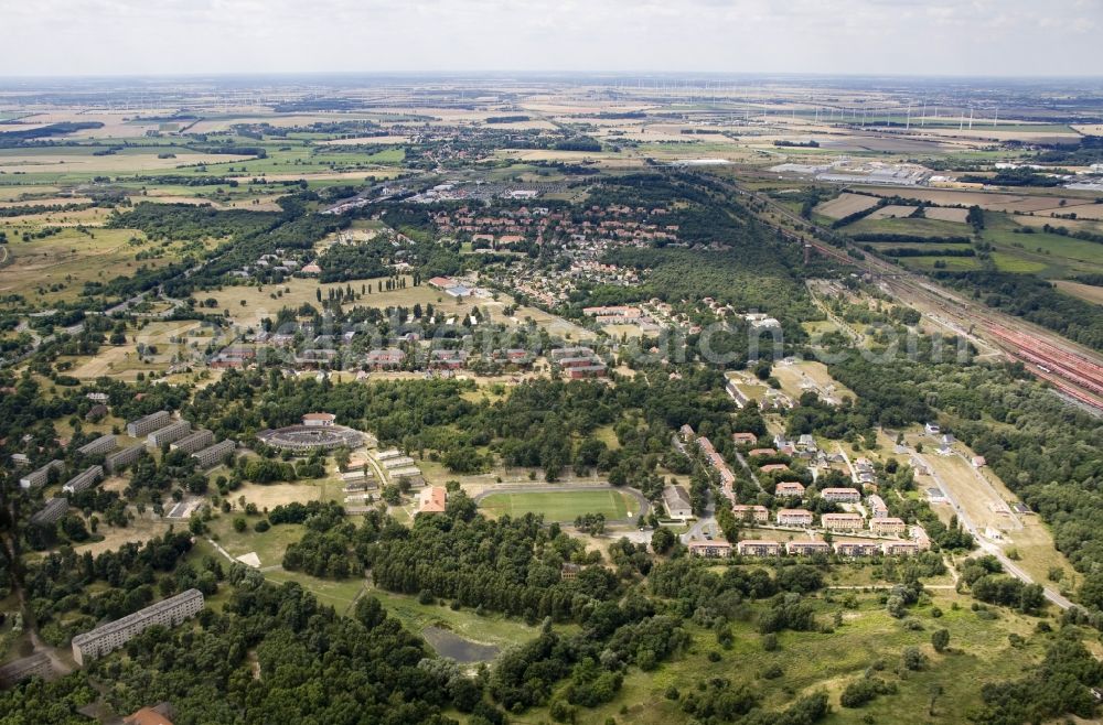 Wustermark OT Elstal from the bird's eye view: Residential area with partially renovated houses for members of the army of the former Russian occupation troops in Elstal in Brandenburg