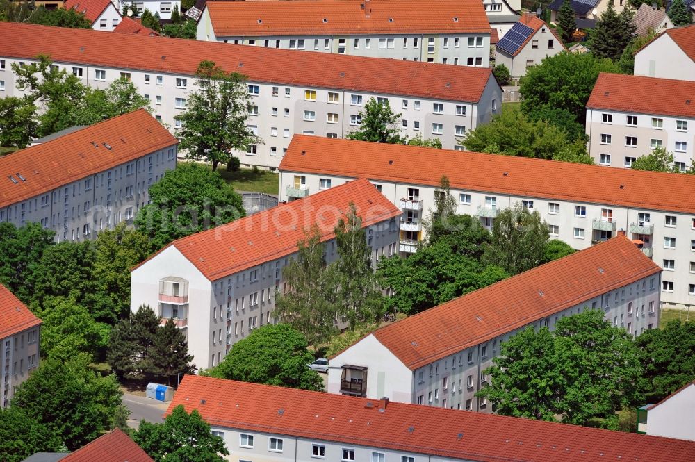 Torgau from the bird's eye view: Tenements resp. block of flaty in the district northwest of Torgau in the state Saxony