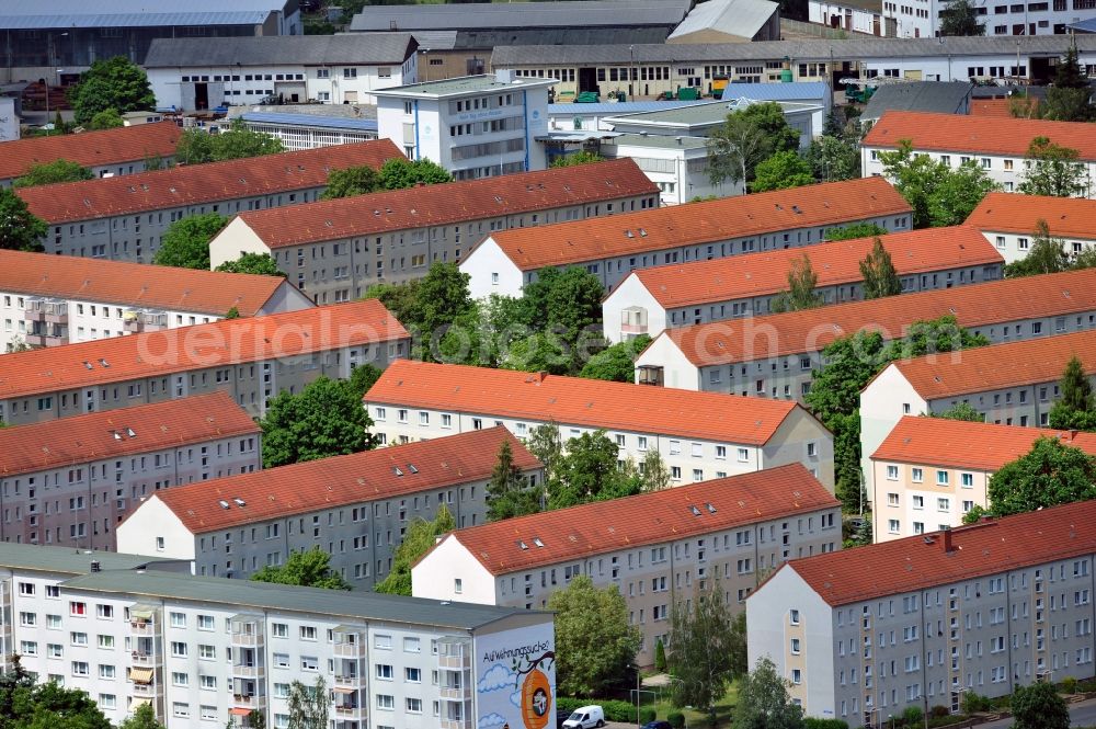 Torgau from the bird's eye view: Tenements resp. block of flaty in the district northwest of Torgau in the state Saxony