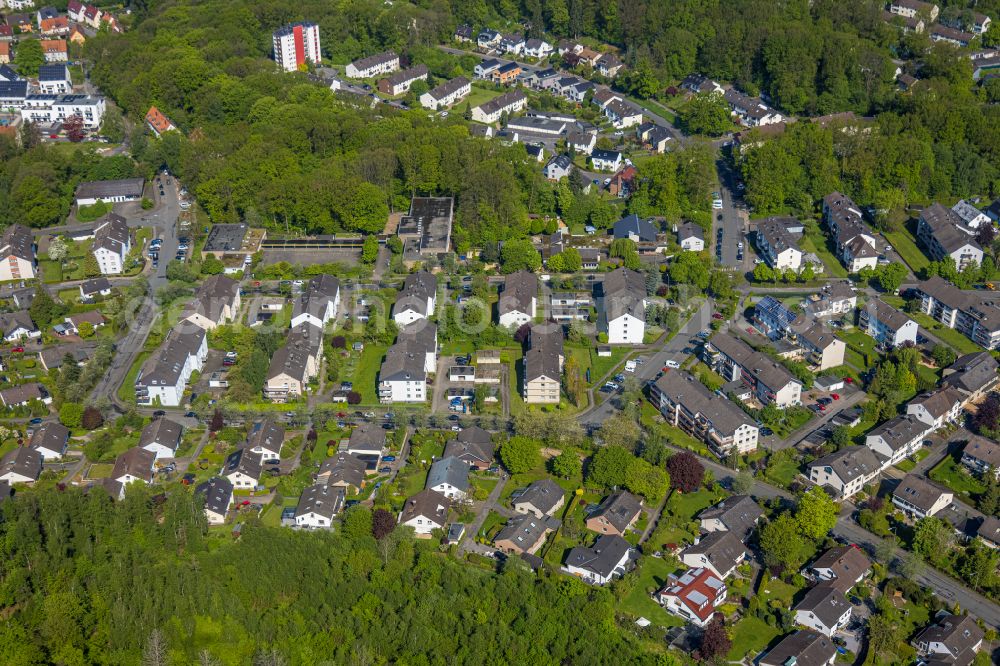 Neheim from above - Residential areas on the edge of forest areas in Neheim at Sauerland in the state North Rhine-Westphalia, Germany