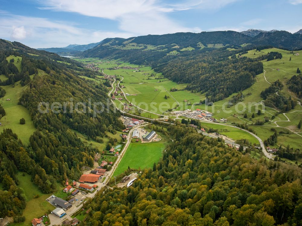 Oberstaufen from above - Residential areas on the edge of forest areas on street Rothenfelsstrasse in Oberstaufen in the state Bavaria, Germany