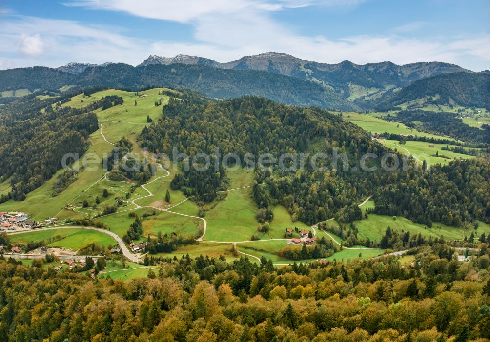 Aerial image Oberstaufen - Residential areas on the edge of forest areas on street Rothenfelsstrasse in Oberstaufen in the state Bavaria, Germany