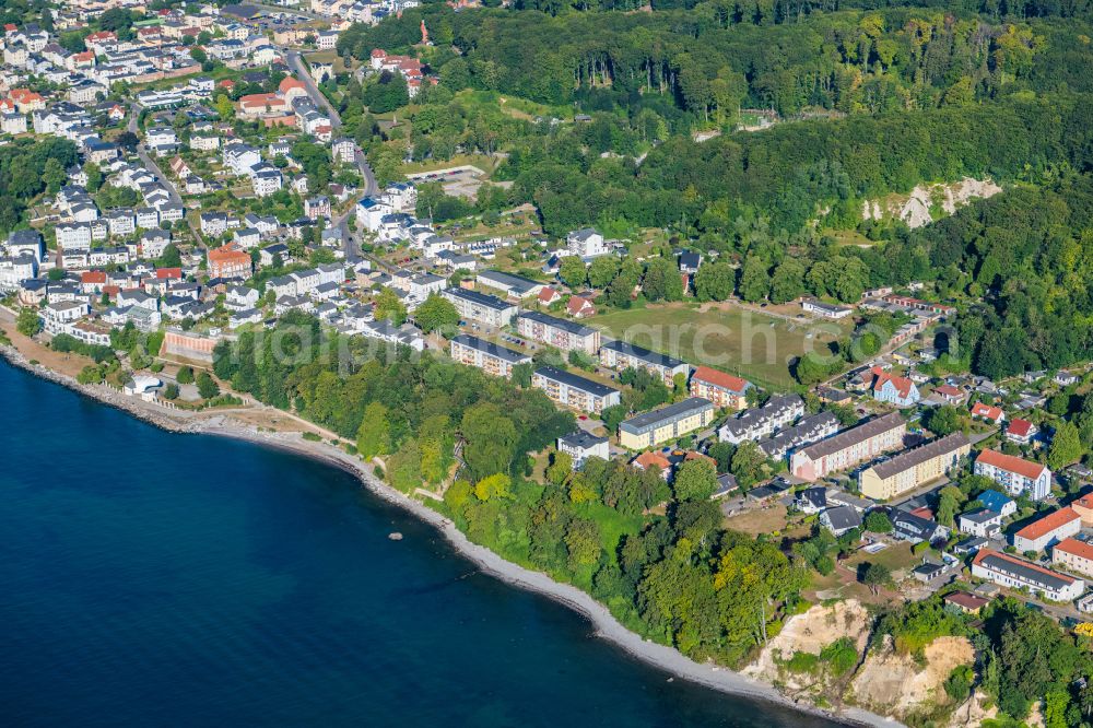 Sassnitz from above - Residential area Weddingstrasse on street Weddingstrasse in Sassnitz on the island of Ruegen in the state Mecklenburg - Western Pomerania, Germanyy