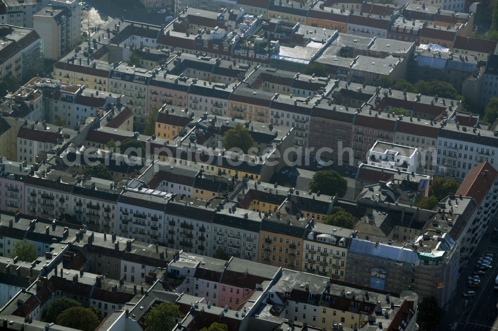 Berlin from above - Residential area and residential complex in the district Friedrichshain in Berlin in Germany. The estate is located between Matternstrasse and Strassmannstrasse