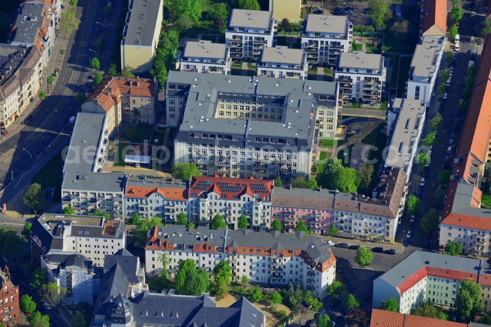 Berlin from above - Residential area and buildings on Normannenstrasse in the district of Lichtenberg in Berlin in Germany. The multi-family houses, new developments and historic buildings are located on Normannenstrasse. View from the South