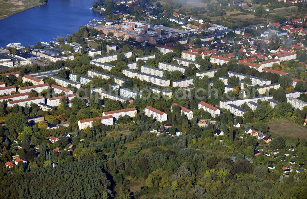 Berlin from above - View of a residential area between Dregerhoffstrasse and Lienhardweg with green space of the Koepenick city forest in Berlin. The houses are located near the banks of the river Dahme