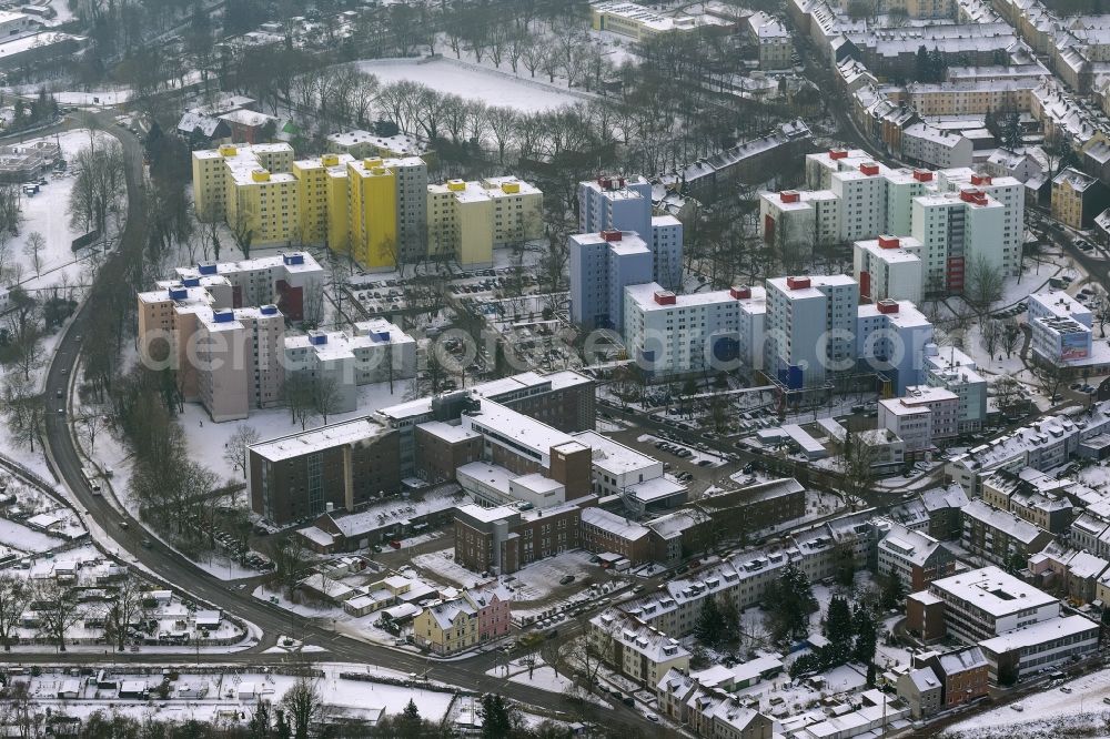 Aerial photograph Dortmund - Winter - Aerial view of snow-capped Clarenberg residential Dortmund in North Rhine-Westphalia