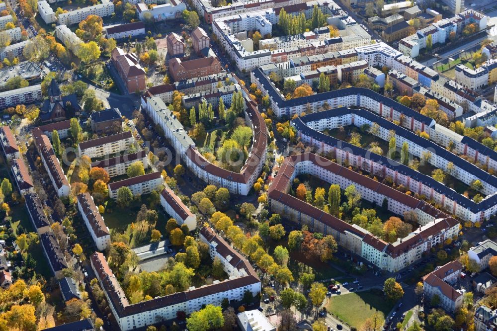 Berlin from above - View of autumn residential areas in Berlin Schöneweide