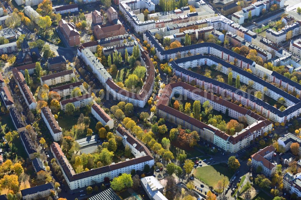 Berlin from the bird's eye view: View of autumn residential areas in Berlin Schöneweide