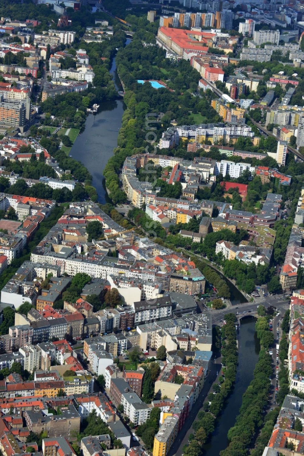 Berlin from above - Residential areas along the Landwehr Canal in the Kreuzberg district in Berlin