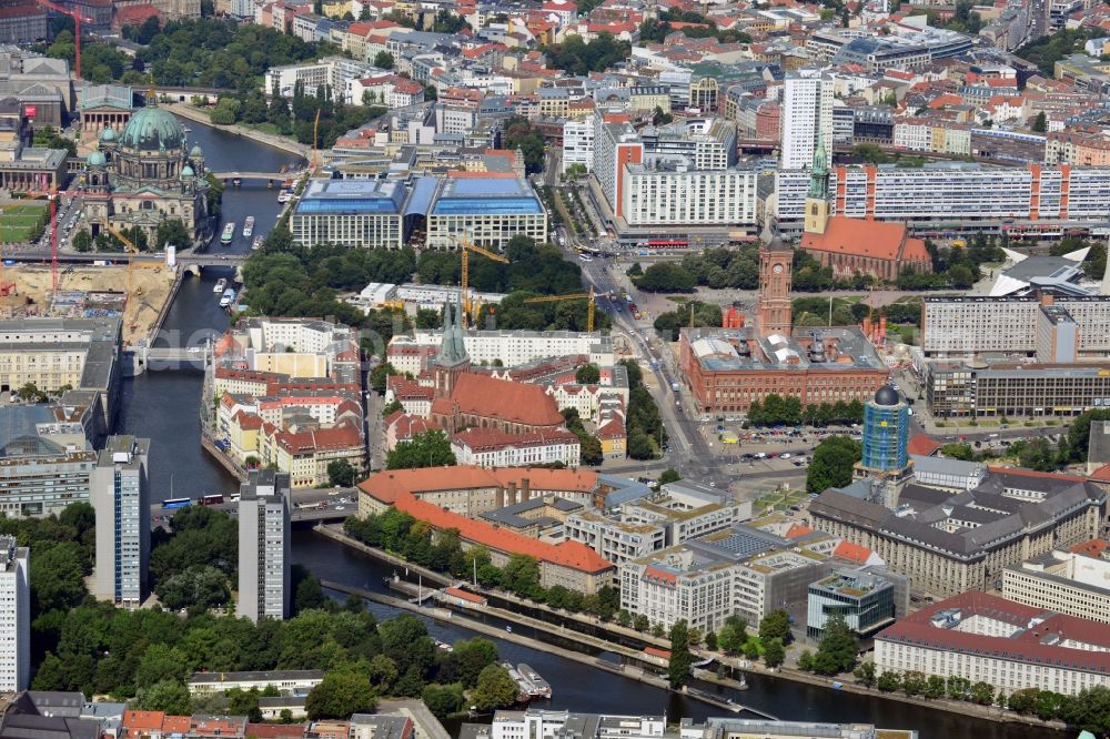 Berlin from the bird's eye view: The Nikolaiviertel (Nikolai Quarter) of Alt-Berlin, together with the neighbouring settlement of Cölln, is the reconstructed historical heart of the German capital Berlin. It is located in Mitte locality