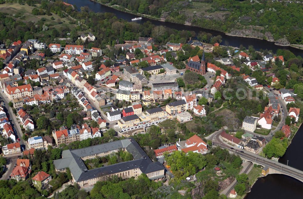 Aerial image Halle Saale - Stadtteilansicht der Wohngebiete Wohngebiete an der Petruskirche in Halle. Im Vordergrund die Burg Giebichenstein. Residential areas in Halle. In the foreground are the castle Giebichenstein.