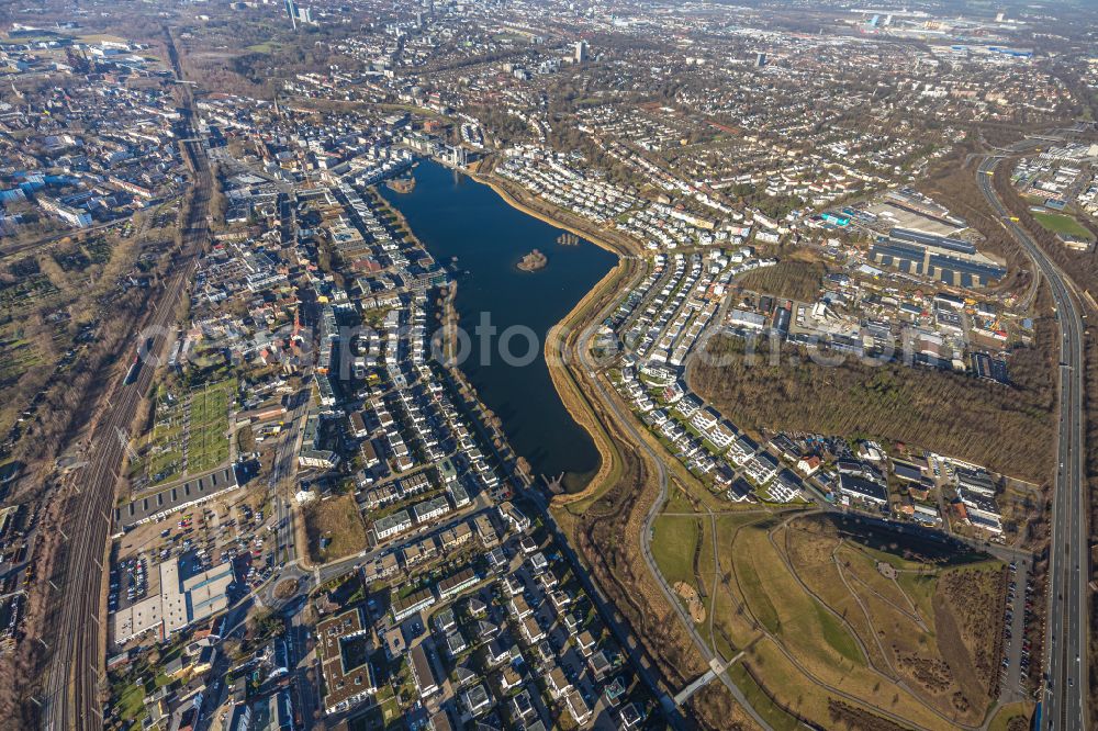 Aerial image Dortmund - Development area on lake Phoenix See in Dortmund in the state North Rhine-Westphalia