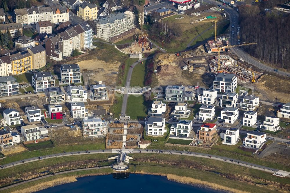 Aerial photograph Dortmund - View of the Lake Phoenix in Dortmund in the state North Rhine-Westphalia. The Lake Phoenix is an artificial lake on the area of the former steelwork Phoenix-Ost. Together with the circumjacent areal a housing area and a recreational area will be created