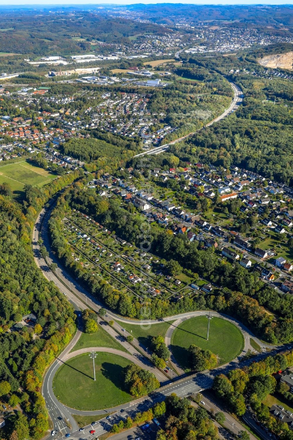 Aerial photograph Hagen - Settlement on Autobahn A46 in Hagen in the state North Rhine-Westphalia, Germany